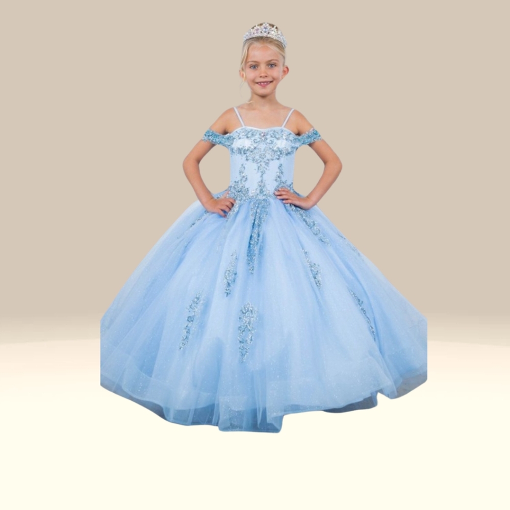 Girls applique cold shoulder gown